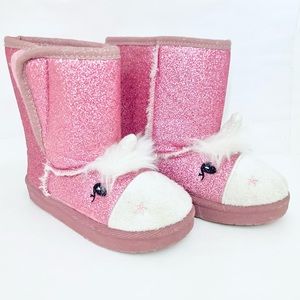 Unicorn Boots size 10 Toddler Girl Pink Glitter White Faux Fur Rubber Sole
